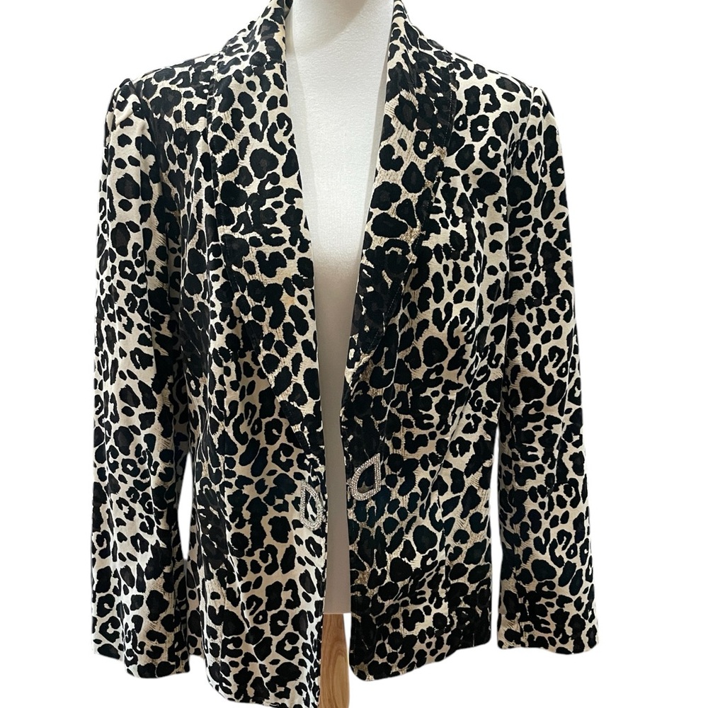 Peter Nygard Vintage Women's Black/White Leopard Print Blazer Rhinestone…